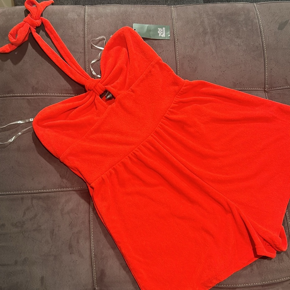 Wild Fable Bright Red Terry Cloth Halter Romper NWT - Picture 12 of 12